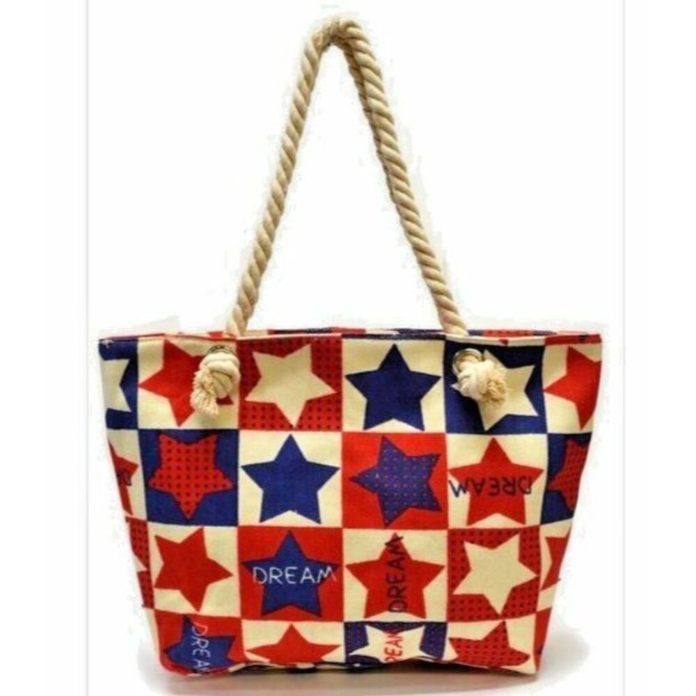 Red Blue Stars Dream Patriotic Canvas Tote Shopping Bag NEW